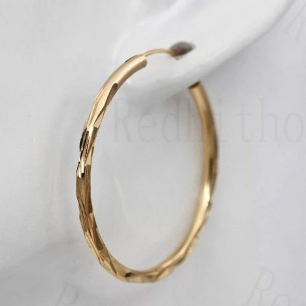 ***NEW 18K Gold Hoop Round Earrings - Picture 2 of 6